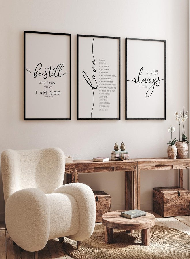 Heiple Framed Be Still and Know that I am God Sign Love is Patient Love is Kind Wall Art Set of 3 with Wooden Frame for Home Bedroom Decor Bible Verse Scripture Art Christian Religious Wall Decor (Black, 11”x14”) - Image 3
