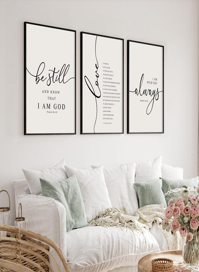 Heiple Framed Be Still and Know that I am God Sign Love is Patient Love is Kind Wall Art Set of 3 with Wooden Frame for Home Bedroom Decor Bible Verse Scripture Art Christian Religious Wall Decor (Black, 11”x14”) - Image 1