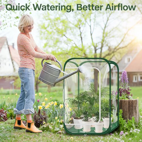 OnBrand 24.65" x 24.65" x 35.59" Portable Pop Up Greenhouse for Outdoors & Indoors, PVC Mini Greenhouse with Zipper Door & Storage Bag, Clear Plant Tent for Seedlings Flowers Vegetables - Image 3