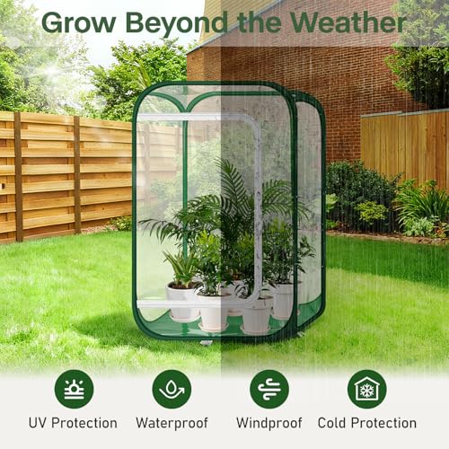 OnBrand 24.65" x 24.65" x 35.59" Portable Pop Up Greenhouse for Outdoors & Indoors, PVC Mini Greenhouse with Zipper Door & Storage Bag, Clear Plant Tent for Seedlings Flowers Vegetables - Image 4