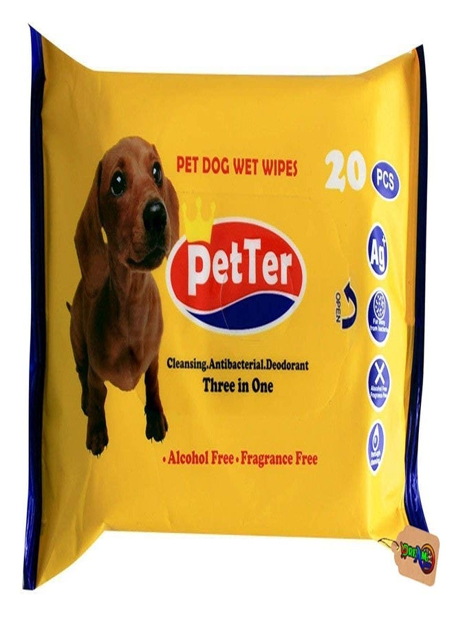 DreamAuro Portable Hygienic Multipurpose 20 Pet Wipes for Cleaning Paws, Face, Eyes, Ears and Stain Remover for Dog/Puppy/Cat/Kitten - Image 1