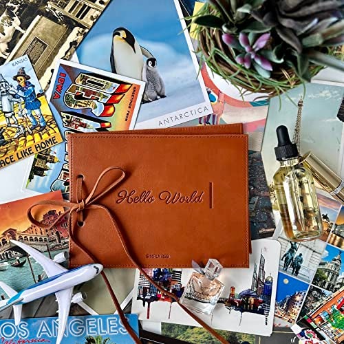 SIMPLY RSB Postcard Album Vegan Leather, Transform Postcards into Postcard Book, Postcard Frame and Postcard Organizer (Hello World) - Image 2