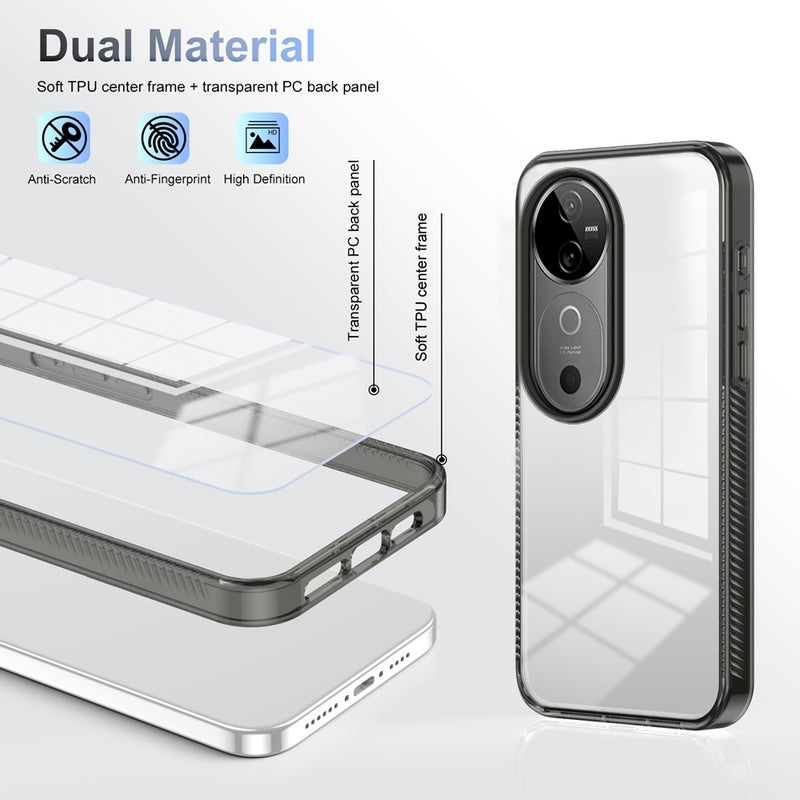 BURAQ Case Cover For vivo V40 5G Anti-slip Clear Acrylic Hybrid TPU Phone Case(Black) - Image 3