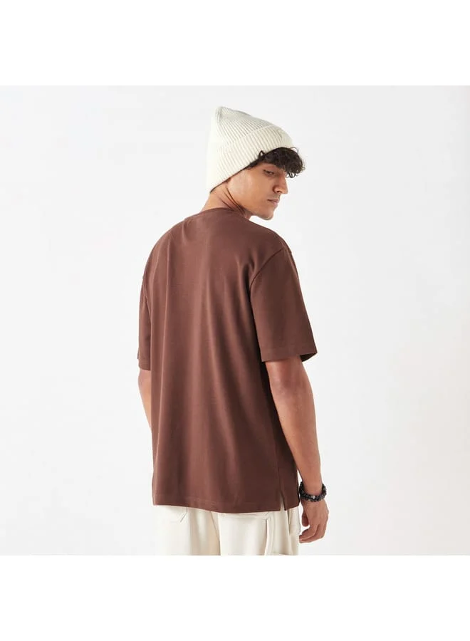 Lee Cooper Lee Cooper Printed Oversized T-Shirt with Crew Neck and Short Sleeves