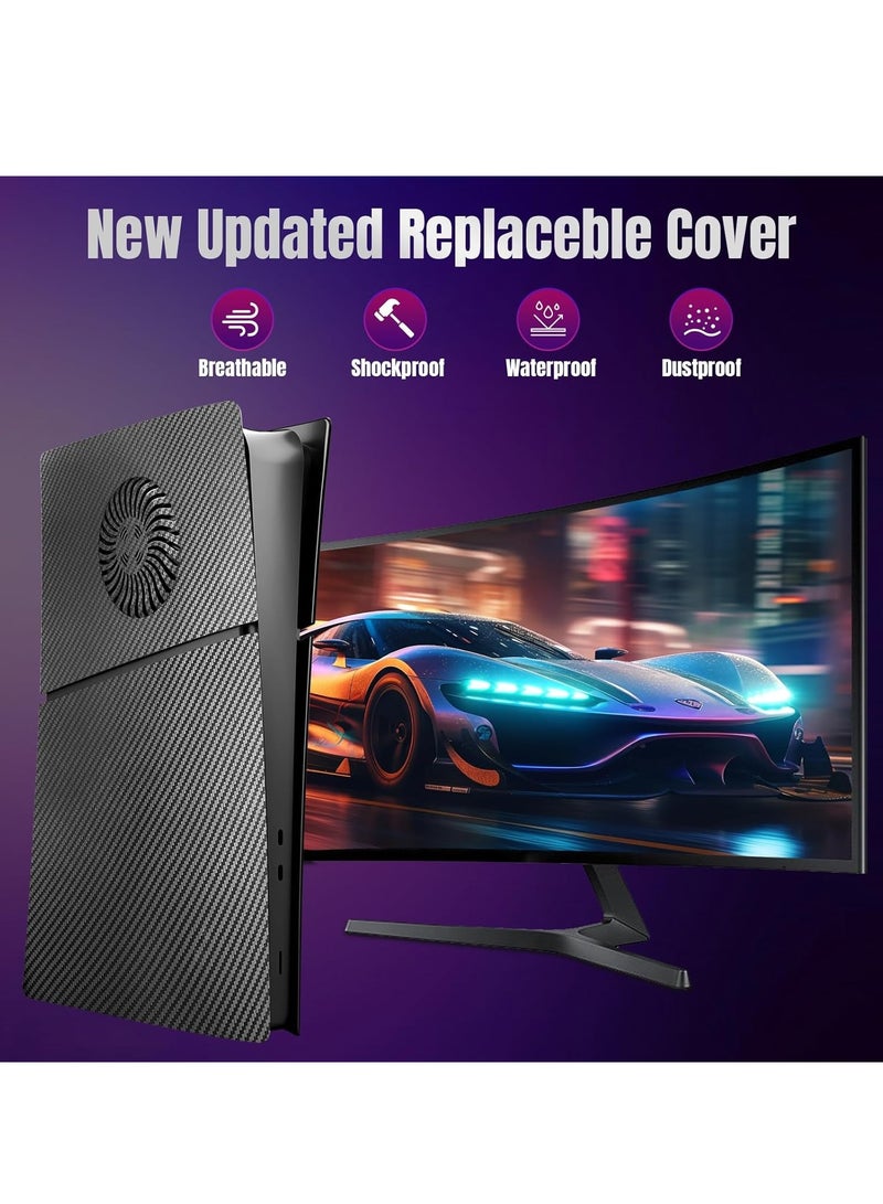 FlashHawk Digital Edition Cover Plates for PS5 Slim Console, Protective Replacement Faceplates with Cooling Vents, Compatible with New PlayStation 5 Slim Digital Version (Carbon Fiber Black) - Image 5