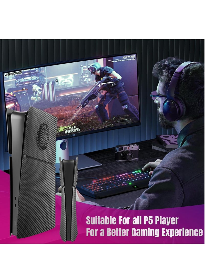 FlashHawk Digital Edition Cover Plates for PS5 Slim Console, Protective Replacement Faceplates with Cooling Vents, Compatible with New PlayStation 5 Slim Digital Version (Carbon Fiber Black) - Image 4