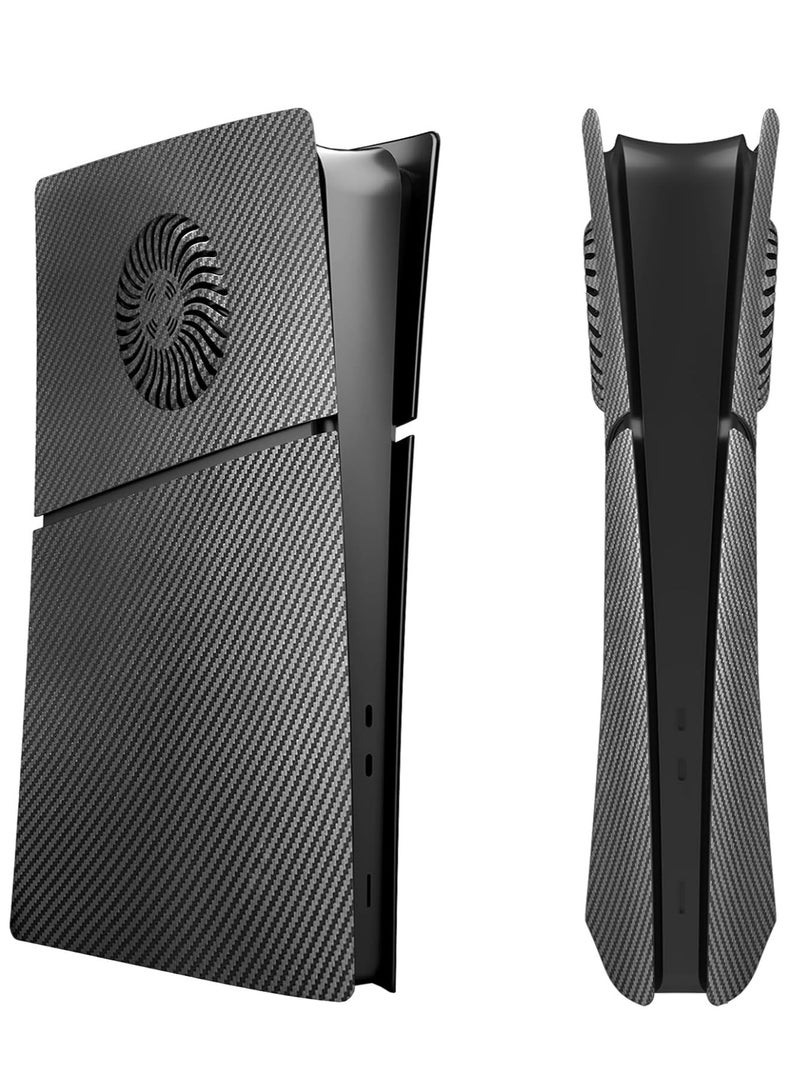 FlashHawk Digital Edition Cover Plates for PS5 Slim Console, Protective Replacement Faceplates with Cooling Vents, Compatible with New PlayStation 5 Slim Digital Version (Carbon Fiber Black) - Image 1