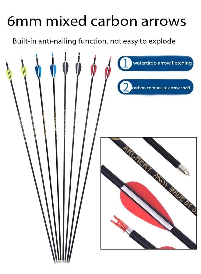 Gasin 6-Pack 6mm Carbon Steel Arrows, 79.5cm, Waterdrop Fletching, Nail-Proof Nock – Ideal for 15–30lb Bows, High Accuracy, Durable & Easy to Pull – Black Color - Image 1
