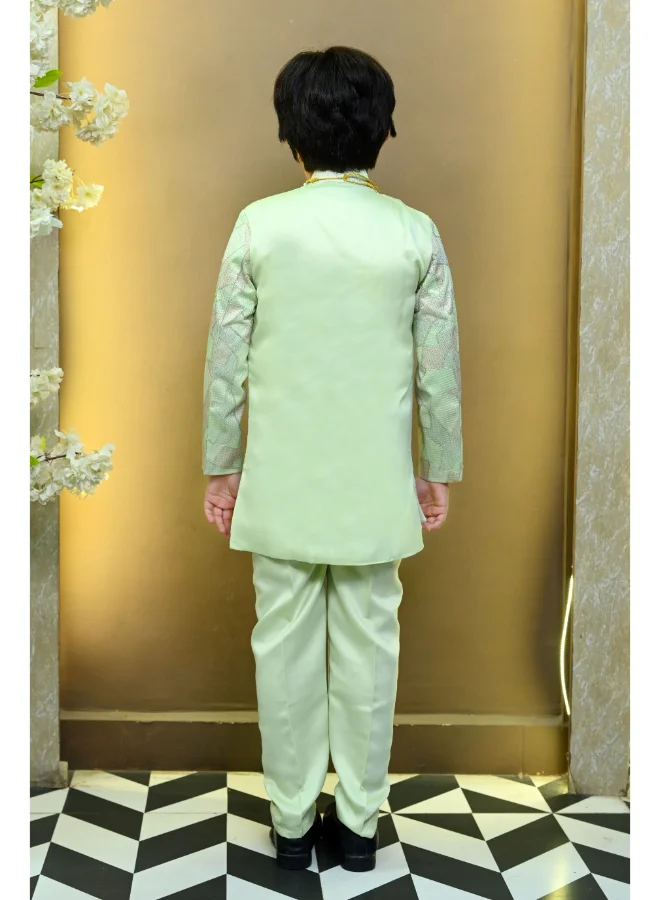 BT DEZINES Light Green Sherwani and Trousers Set for Boys