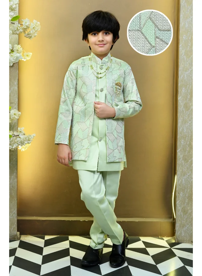 BT DEZINES Light Green Sherwani and Trousers Set for Boys