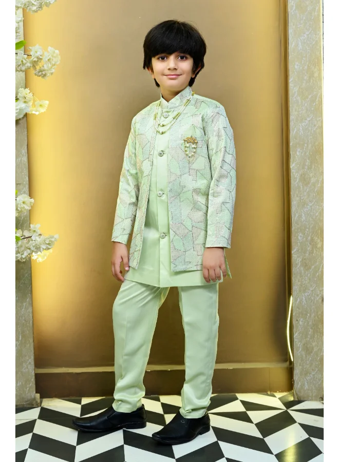 BT DEZINES Light Green Sherwani and Trousers Set for Boys