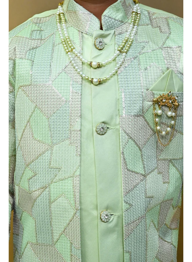 BT DEZINES Light Green Sherwani and Trousers Set for Boys
