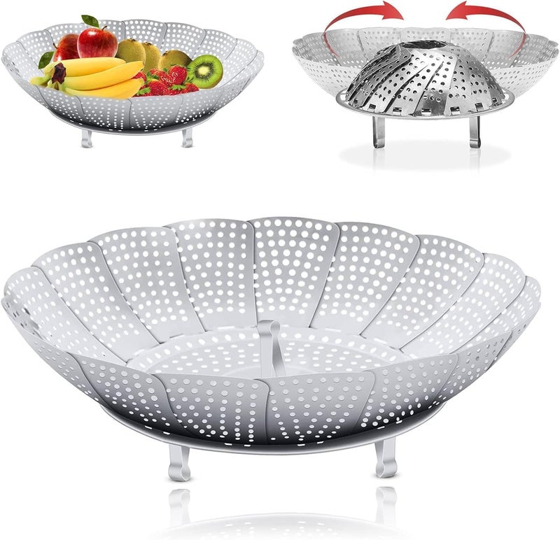 Stadash 23cm Food Steamer Basket Stainless Steel for Cooking Foldable Vegetable Steamer for Baby and Seafood Essential Kitchen Cooking Tools Boiled Eggs Steamer Basket - Image 1