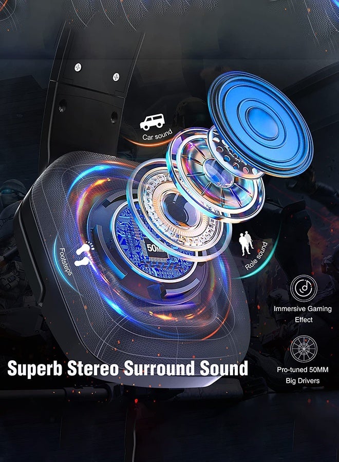 Gaming Headset PS5 Headset PS4 Switch PC xboxone Headset with Microphone Dynamic RGB LED Effect Gamer Headsets for Computer Laptop 3.5mm Wired Stereo Bass Over Ear Mic Gaming Headphones - Image 4