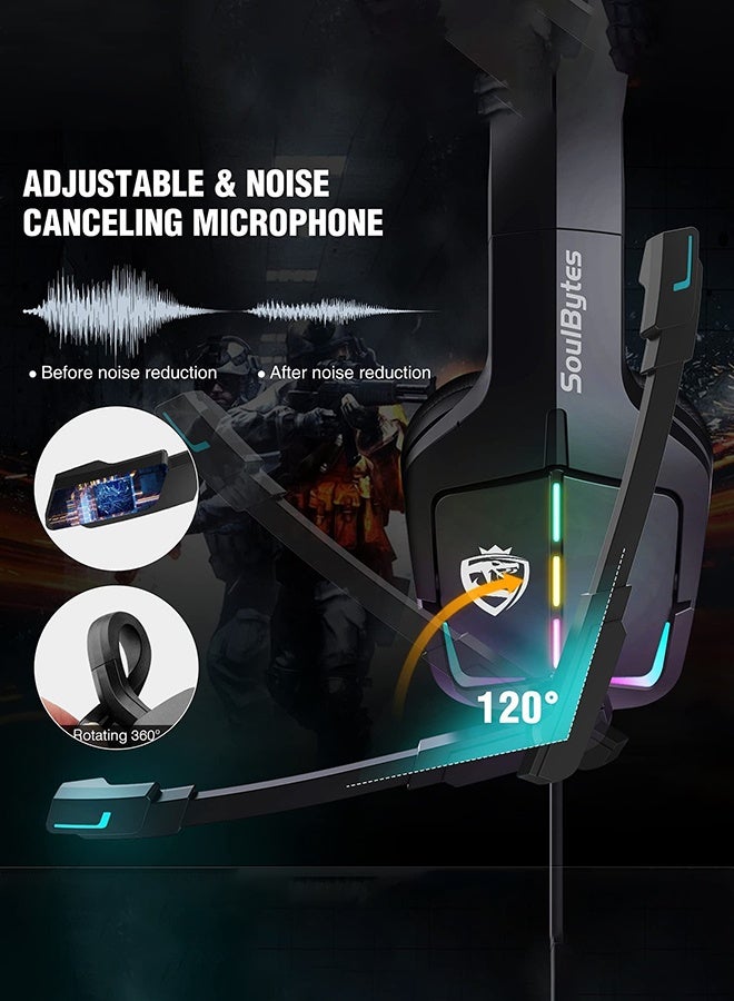 Gaming Headset PS5 Headset PS4 Switch PC xboxone Headset with Microphone Dynamic RGB LED Effect Gamer Headsets for Computer Laptop 3.5mm Wired Stereo Bass Over Ear Mic Gaming Headphones - Image 3