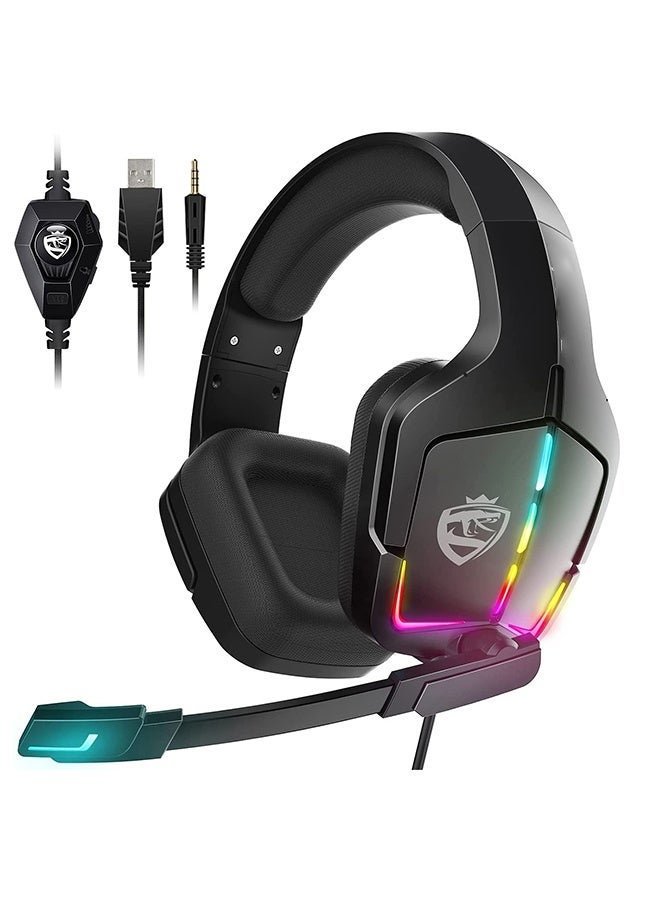 Bukela Gaming Headset PS5 Headset PS4 Switch PC xboxone Headset with Microphone Dynamic RGB LED Effect Gamer Headsets for Computer Laptop 3.5mm Wired Stereo Bass Over Ear Mic Gaming Headphones - Image 1