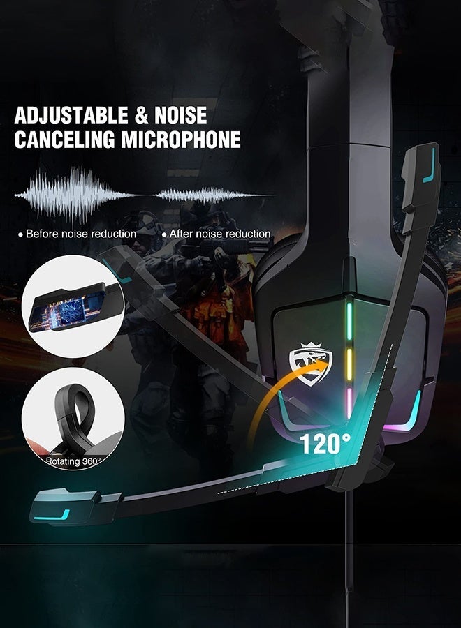 Bukela Gaming Headset PS5 Headset PS4 Switch PC xboxone Headset with Microphone Dynamic RGB LED Effect Gamer Headsets for Computer Laptop 3.5mm Wired Stereo Bass Over Ear Mic Gaming Headphones - Image 3