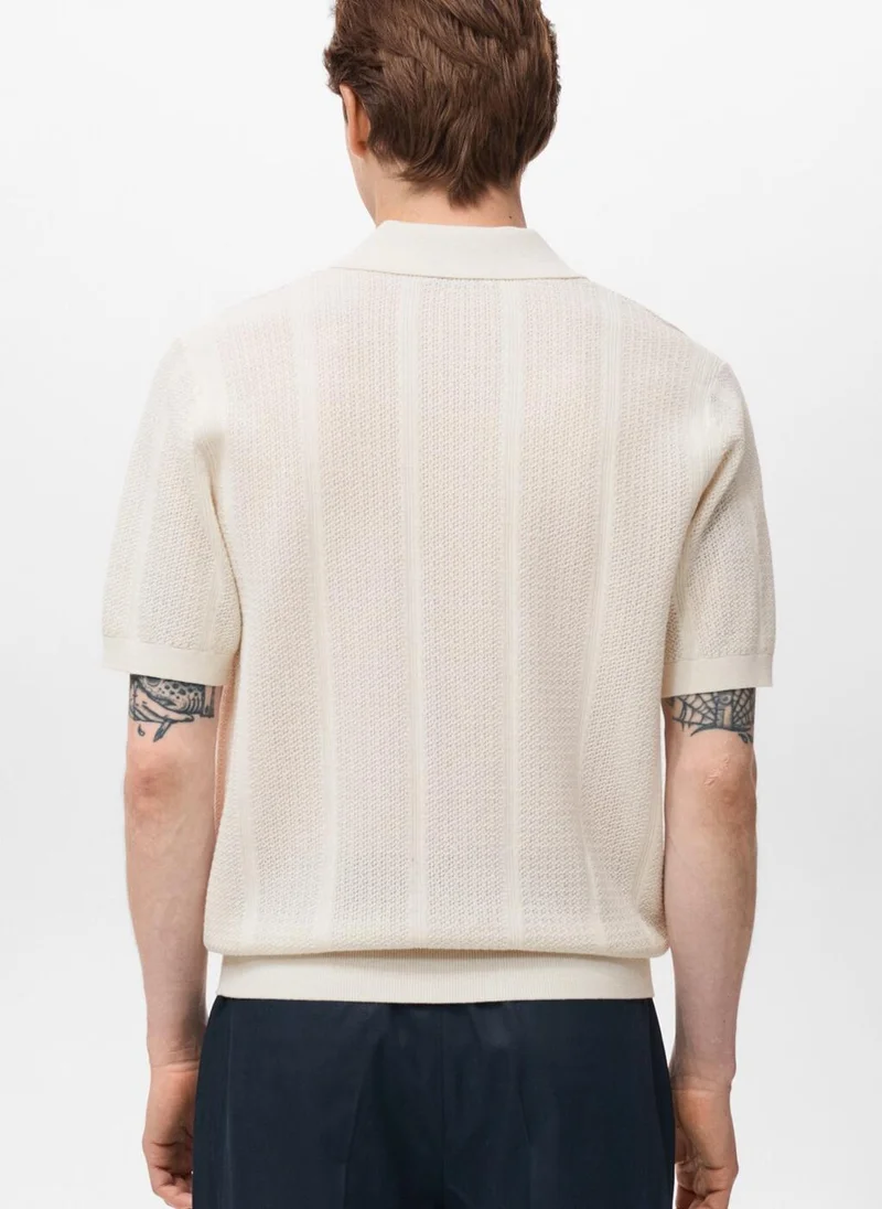 Mango Man Openwork Knitted  Polo Shirt