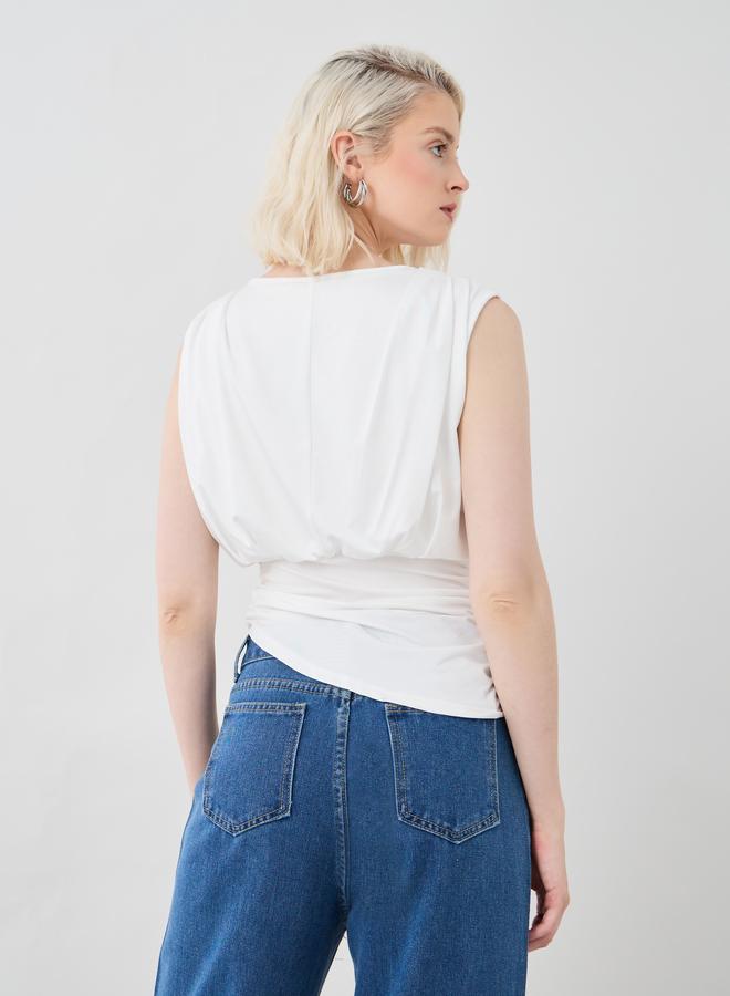 تايك تو توب بدون أكمام بياقة مستديرة بلون سادة - Image 5