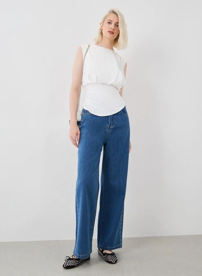 تايك تو Take Two Solid Sleeveless Round Neck Top