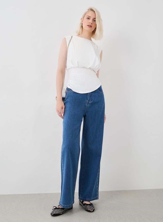 تايك تو توب بدون أكمام بياقة مستديرة بلون سادة - Image 2