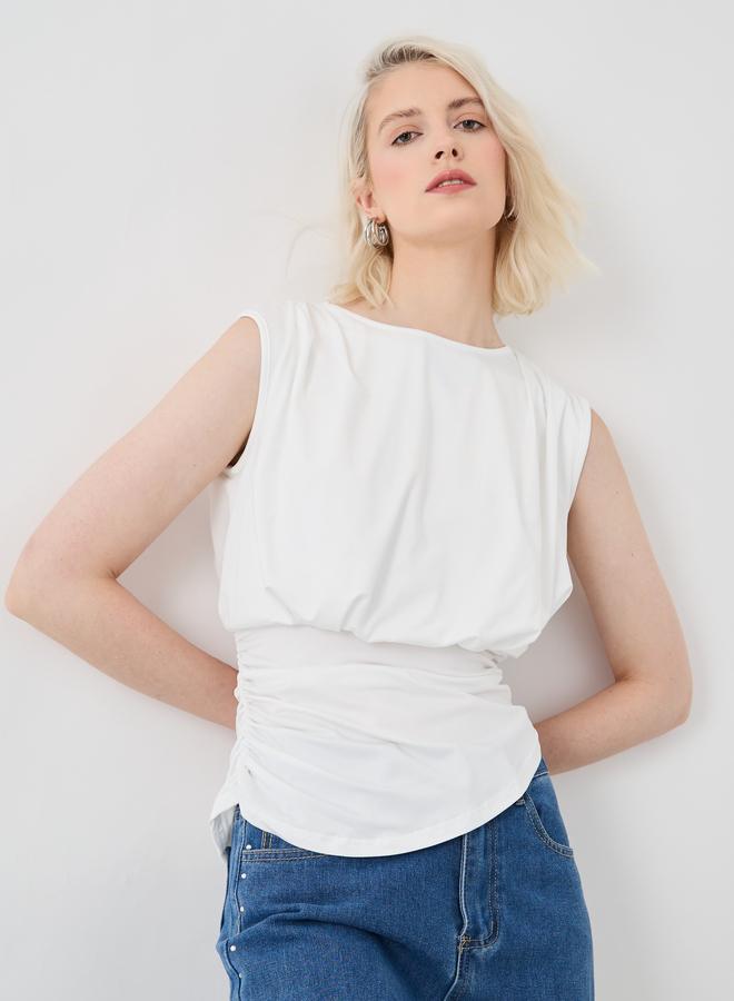 تايك تو توب بدون أكمام بياقة مستديرة بلون سادة - Image 1