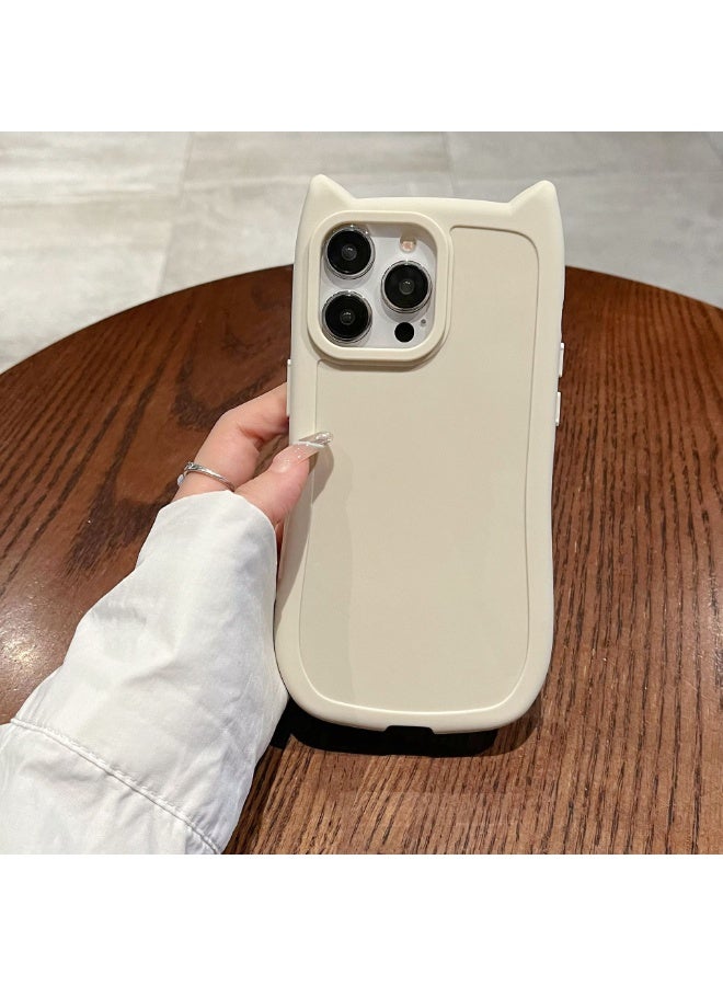 NIBEMINENT Cat Ears Protective TPU Case Cover For iPhone 14, Antique White - Image 1