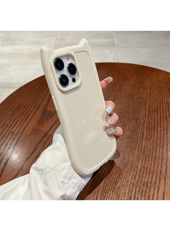 NIBEMINENT Cat Ears Protective TPU Case Cover For iPhone 14, Antique White - Image 2