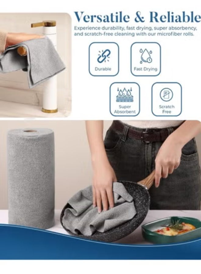 20 20 Planet CARE EVERYDAY Microfiber Cleaning Cloths, Rags Kitchen Towel Dish, Car Wash Kit, Windows, Surface, Bathroom, Absorbent Reusable, All Purpose, Cleaning Supplies - 30 x 30 cm – Grey (50 Sheets Roll) - Image 3