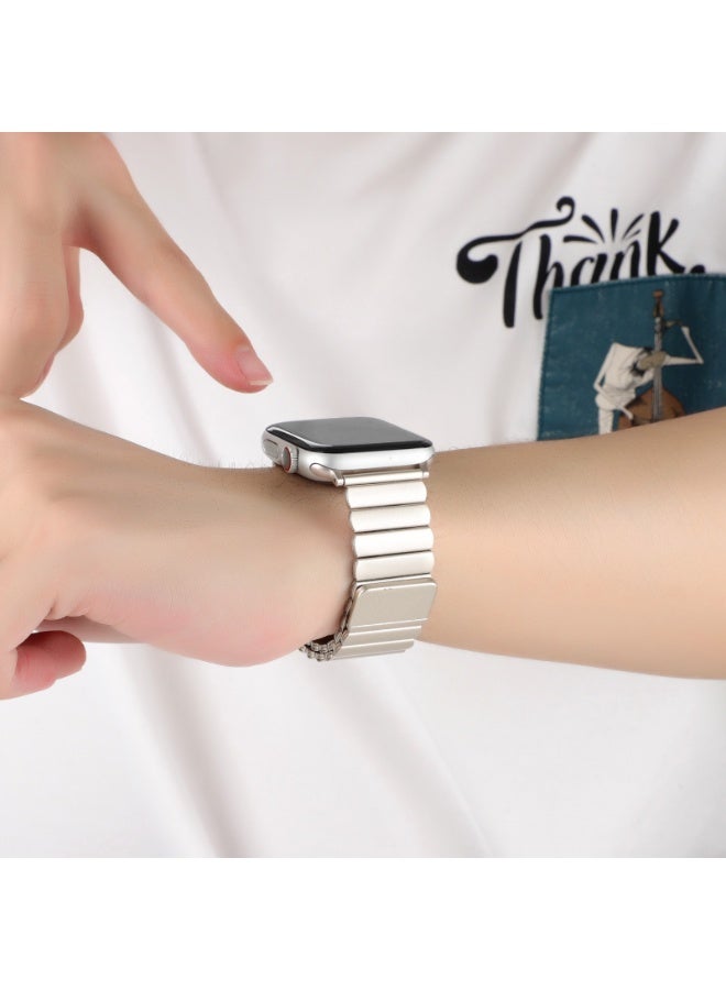 سزوكست متوافق مع سوار Apple Watch مقاس 42 مم و 44 مم و 45 مم و 46 مم و 49 مم للنساء والرجال، أحزمة فريدة من الفولاذ المقاوم للصدأ المغناطيسي لـ iWatch Ultra 3/2/1 Series 11 10 9 8 7 6 5 4 3 2 1 SE StarLight - Image 5