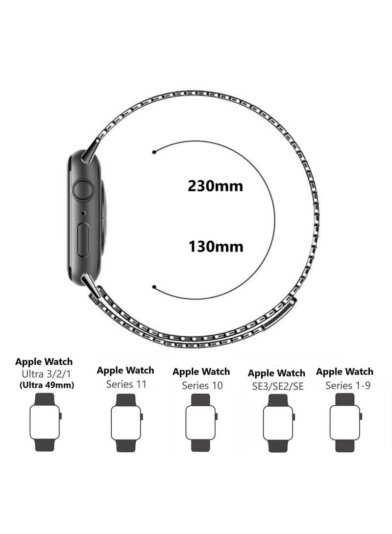 سزوكست متوافق مع سوار Apple Watch مقاس 42 مم و 44 مم و 45 مم و 46 مم و 49 مم للنساء والرجال، أحزمة فريدة من الفولاذ المقاوم للصدأ المغناطيسي لـ iWatch Ultra 3/2/1 Series 11 10 9 8 7 6 5 4 3 2 1 SE StarLight - Image 2
