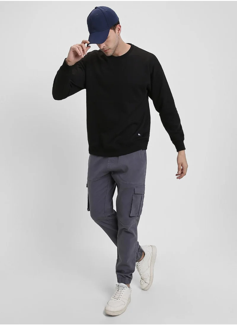 Dennis Lingo Men's Steel Grey 100% Cotton Solid Pattern Full Length Slim Fit Trouser