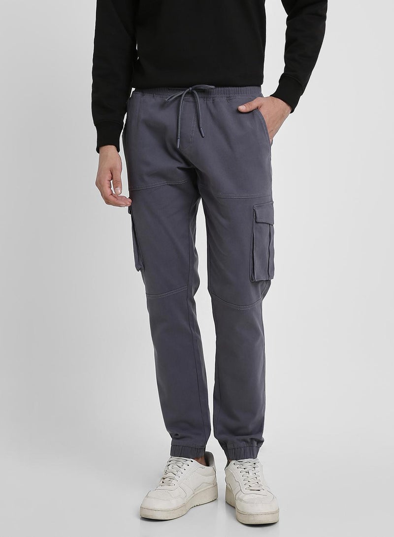Dennis Lingo Men's Steel Grey 100% Cotton Solid Pattern Full Length Slim Fit Trouser - Image 2
