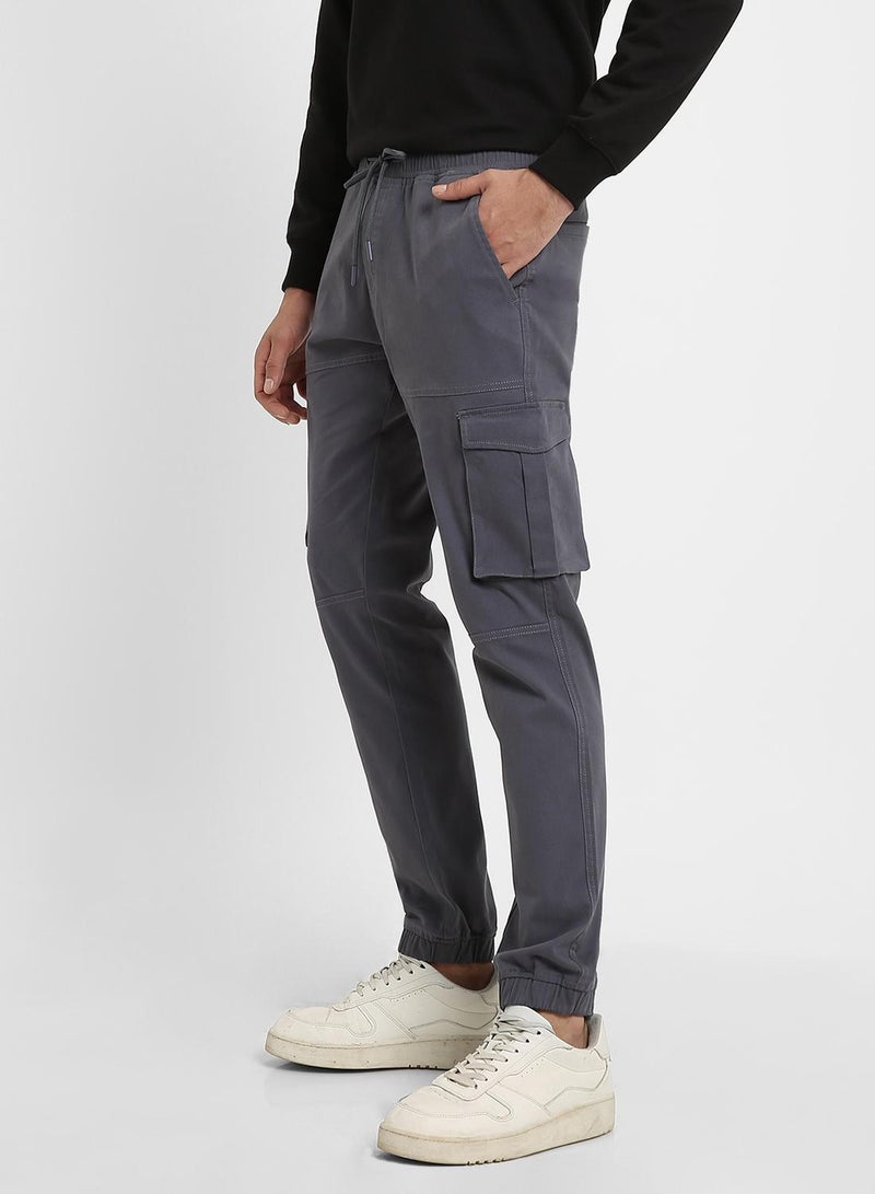 Dennis Lingo Men's Steel Grey 100% Cotton Solid Pattern Full Length Slim Fit Trouser - Image 3