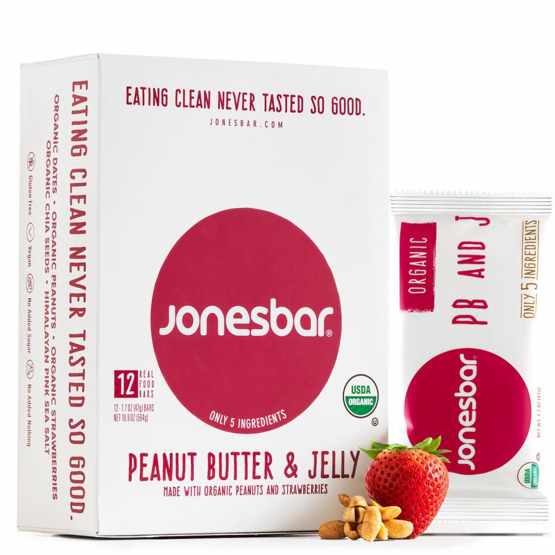 JONESBAR Organic Plant Based Protein Bars | Peanut Butter and Jelly | Fruit & Nut Bar, Kosher, Gluten Free, Breakfast Bars, School Snacks, Vegan Snack & Healthy Snacks for Adults and Kids (Pack of 12) - Image 1