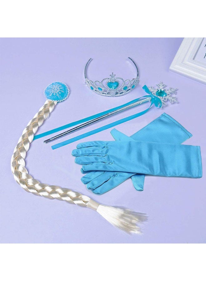 VIUAUAX أزياء ملكة الثلج، فستان حفلات للفتيات، ملابس تنكرية لأعياد ميلاد ملكة الثلج، فستان الأميرة للأطفال، زي أزرق مع مجموعة إكسسوارات - Image 5