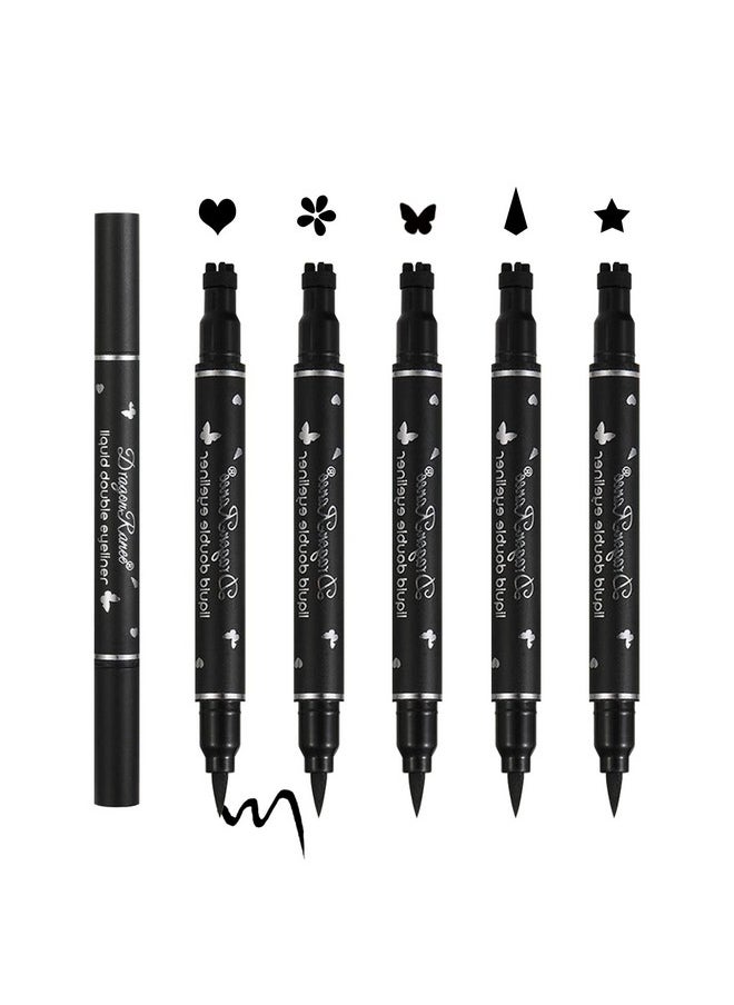 XINGXYUEL XINGXYUEL 5PCS Eyeliner Stamp Set Liquid Winged Eyeliner Stamp Pen Double-headed Black Eye Liner Pencil long-lasting Waterproof Stamp Eyeliner Set for Eye Makeup-Star,Heart,Flower,Butterfly,Triangle  - Image 1