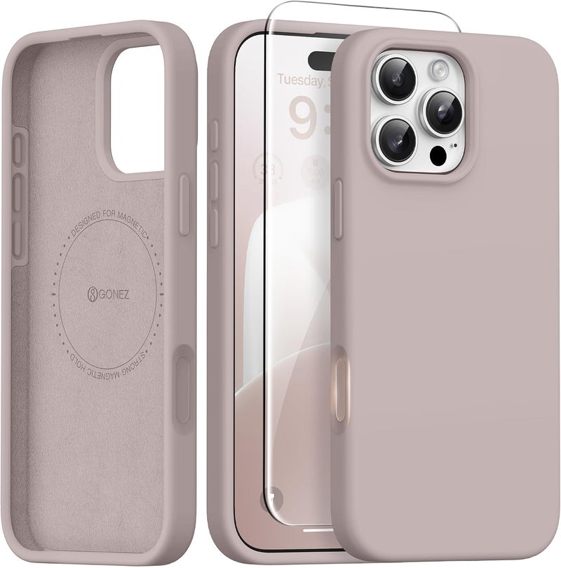 GONEZ Magnetic for iPhone 16 Pro Case, Compatible with MagSafe, [Screen Protector + Camera Lens Protector], Silicone Shockproof Anti-Scratch Protective Phone Case 6.3 inch, Light Taro - Image 1