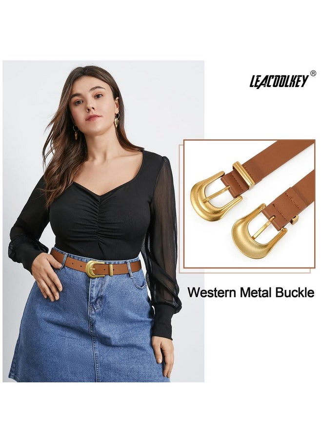 LEACOOLKEY - 2 Pack Women'S Leather Belts For Jeans Western Belt Ladies Wsit Belt With Gold Silver Buckle - Image 1