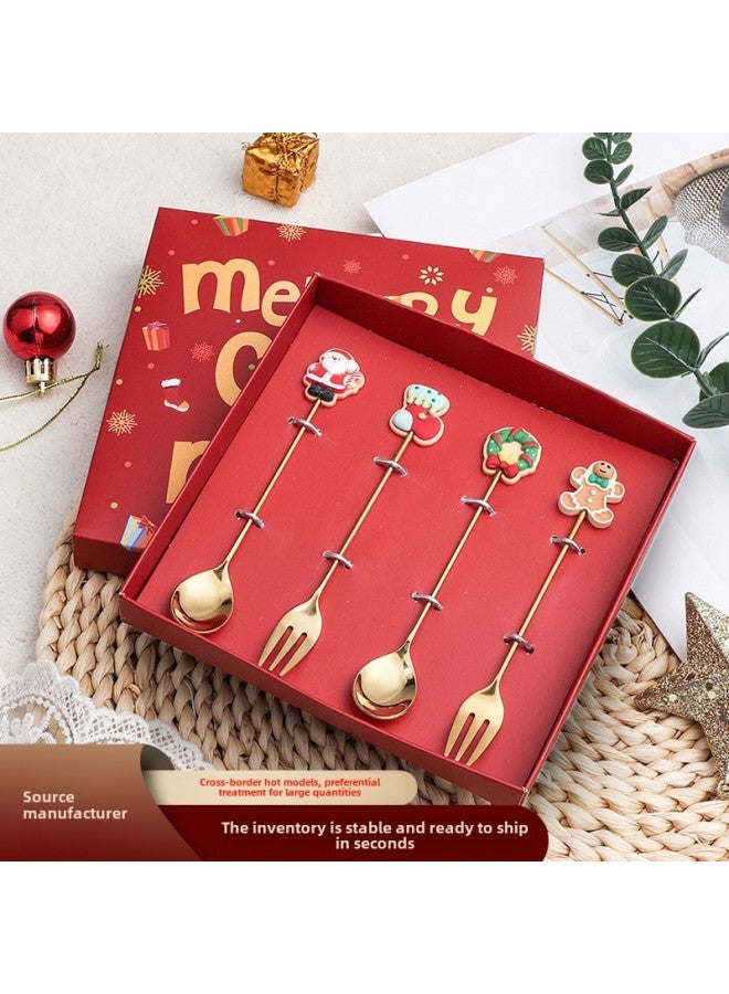 Stainless Steel Fork Spoon Tableware Suit Dessert Cake Fruit Fork Doll Fork Spoon Gift Box-Specifications:2-pack-Socks - Image 2