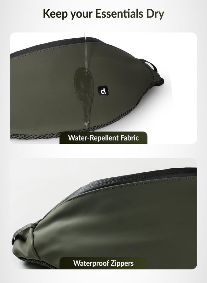 Destinio Waist Bag for Man Woman - Anti Theft, Waterproof Zippers and Back Pocket - Large Travel Waist Pouch, Fanny Pack, Belt & Hip Bag for Men, Women for Hiking, Passport, Gym (Olive Green) - Image 5