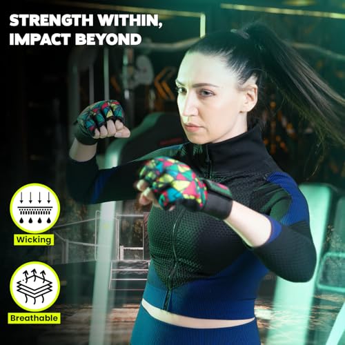 WYOX Gel Boxing Hand Wraps Inner Gloves for Men & Women, 80cm Quick Wrist Straps, Padded Knuckle Protection for Muay Thai Kickboxing, Hand Wraps for Boxing & Martial Arts (Xeno Picasso, L/XL) - Image 4