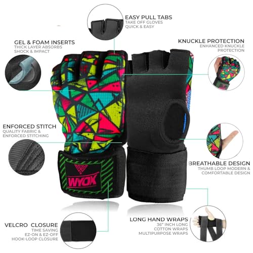 WYOX Gel Boxing Hand Wraps Inner Gloves for Men & Women, 80cm Quick Wrist Straps, Padded Knuckle Protection for Muay Thai Kickboxing, Hand Wraps for Boxing & Martial Arts (Xeno Picasso, L/XL) - Image 2