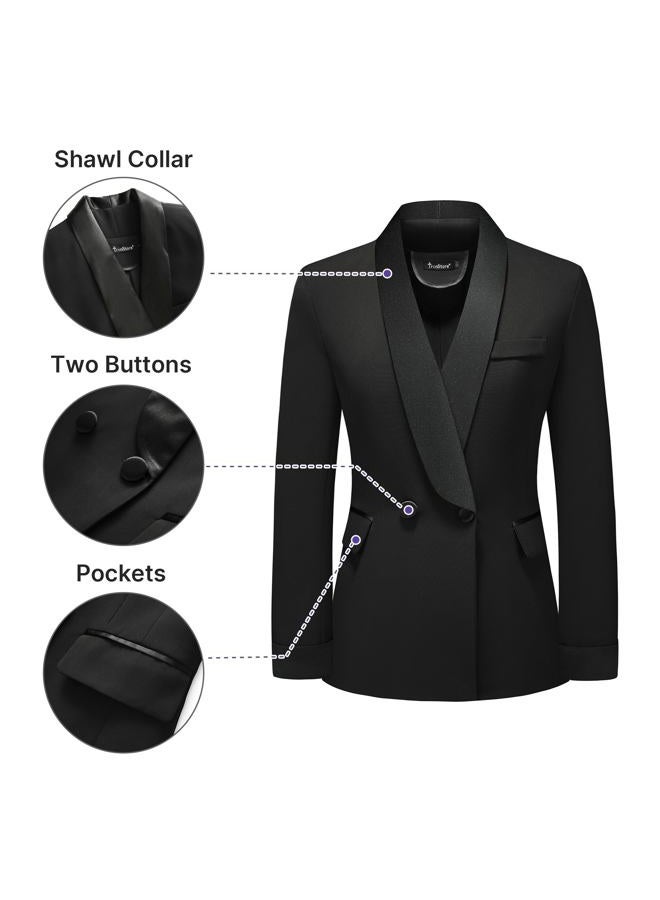 TronStore Women's Pants Suit 2 Piece Set Smil Fit Jacket Shawl Sollar Blazer Dress for Women Black S - Image 3