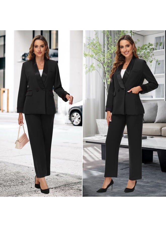 TronStore Women's Pants Suit 2 Piece Set Smil Fit Jacket Shawl Sollar Blazer Dress for Women Black S - Image 2