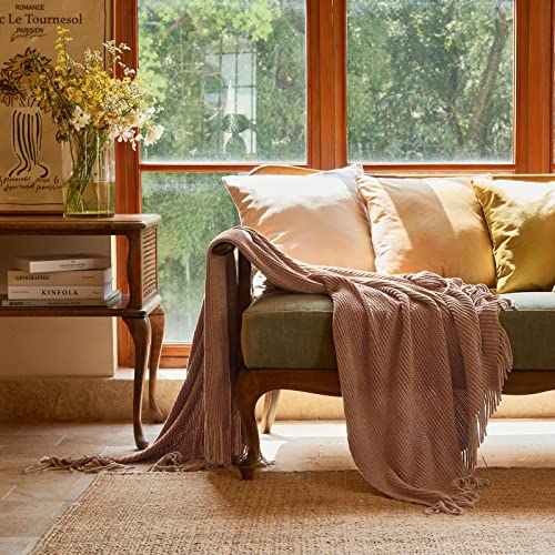 lifein Pink Throw Blanket for Couch, Soft Boho Decor Bed Throw,Cozy Chenille Knitted Small Farmhouse Lightweight Throw (Pink,50 * 60") - Image 2