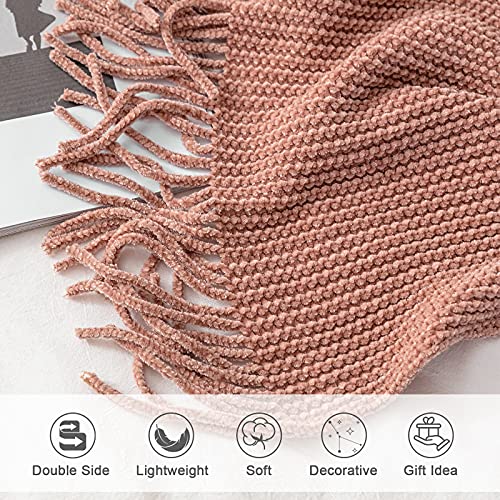 lifein Pink Throw Blanket for Couch, Soft Boho Decor Bed Throw,Cozy Chenille Knitted Small Farmhouse Lightweight Throw (Pink,50 * 60") - Image 5