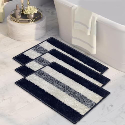 CANWAY® 1100 GSM Rectangular 3 Pieces|50 x 35 cm| Anti-Skid Microfiber Bathroom Door Mat, Water Absorbent Floor Mat|Blue - Image 1