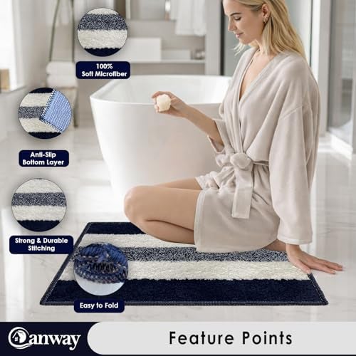 CANWAY® 1100 GSM Rectangular 3 Pieces|50 x 35 cm| Anti-Skid Microfiber Bathroom Door Mat, Water Absorbent Floor Mat|Blue - Image 3