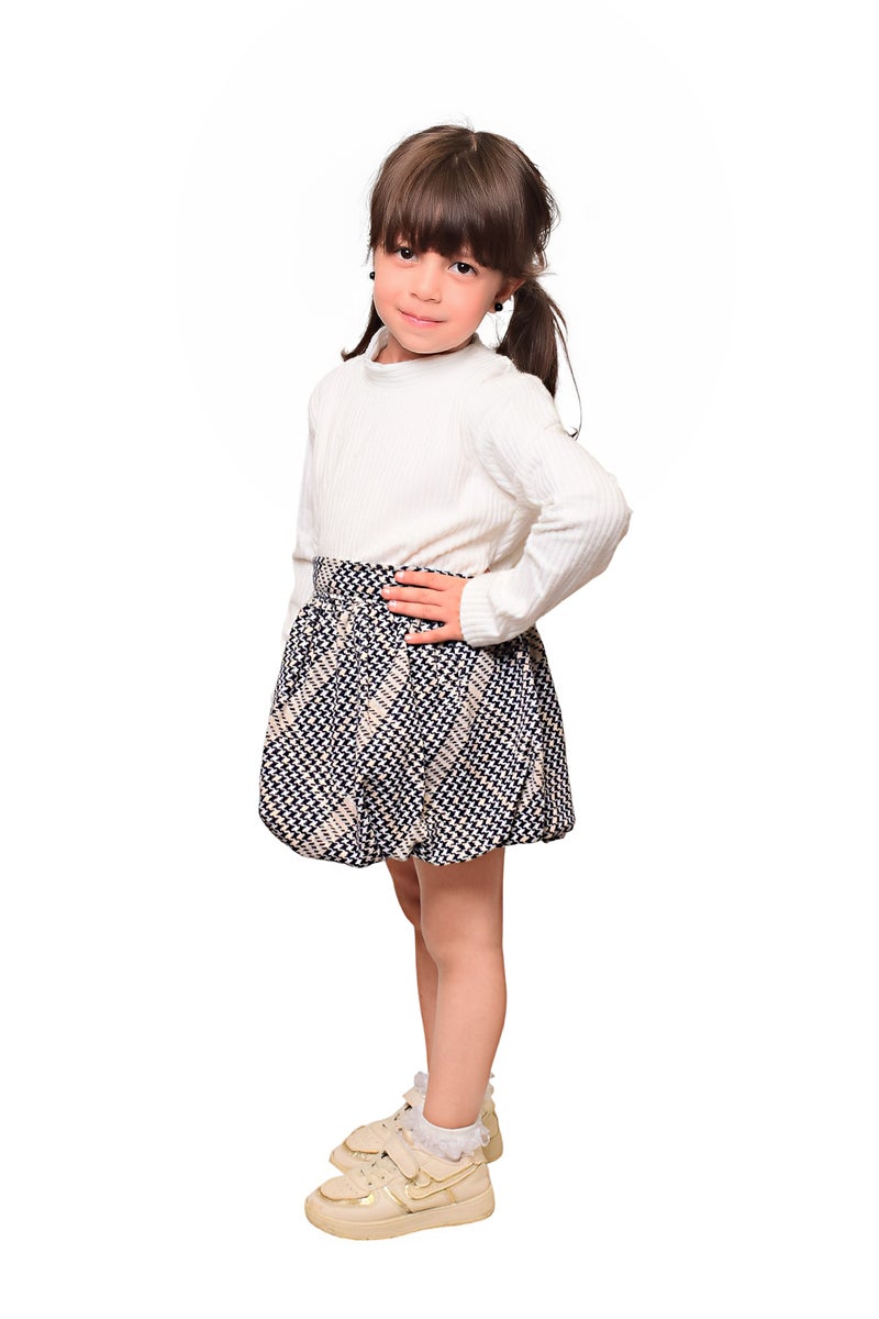 بونچو تنورة كاروهات بناتى مصنوعة من مزيج القطن والليكرا بملمس جاكارد متعددة الألوان . - Image 3